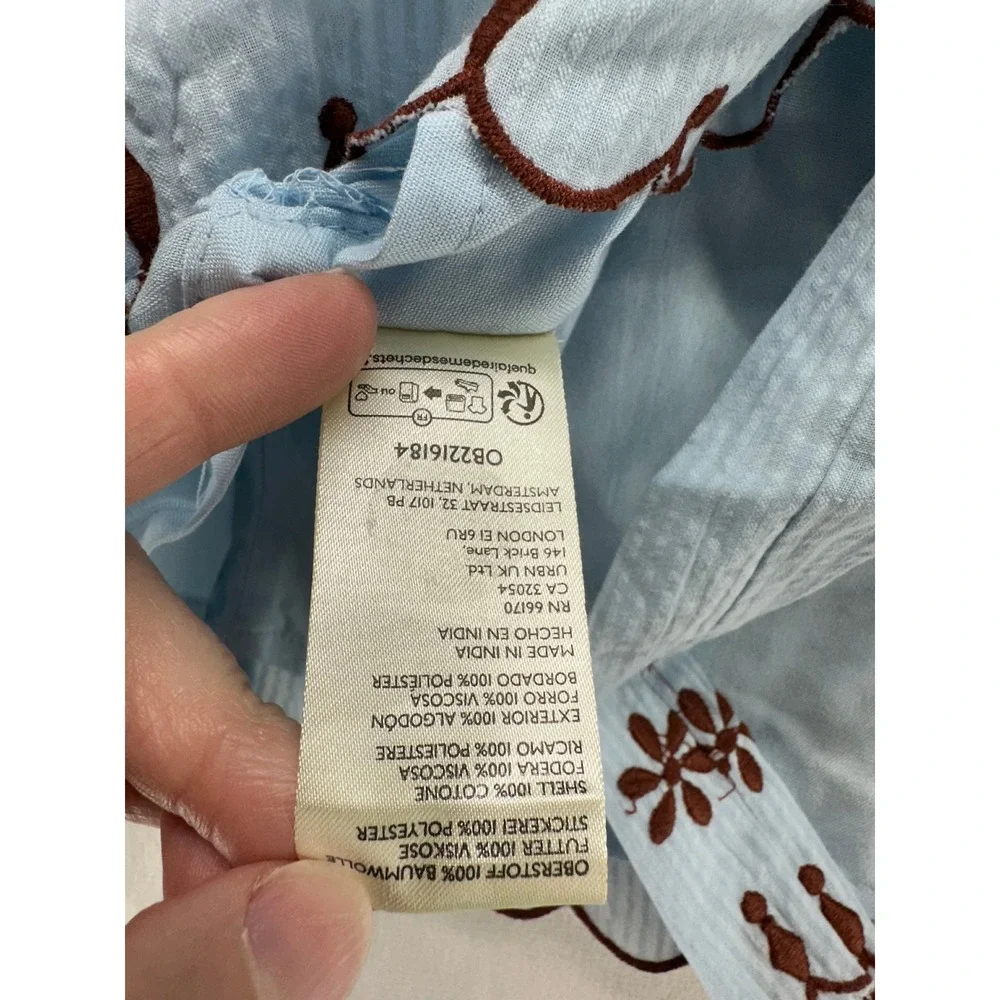 Free People Celestial Blue Seersucker Embroidered Tie Back Crop Top L - Picture 10 of 10